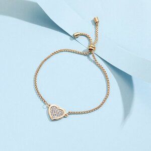 3/$35 Heart Gold Chain Bracelet Adjustable Diamond Crystal Rhinestone Jewelry